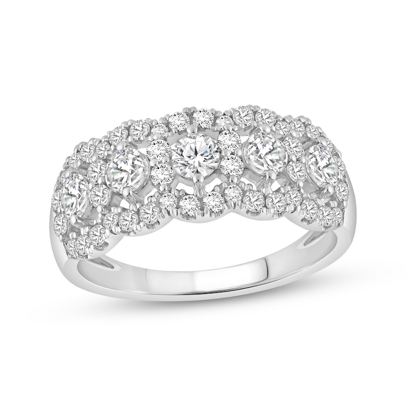 Main Image 1 of Lab-Grown Diamonds by KAY Scalloped Three-Row Anniversary Ring 1 ct tw 10K White Gold