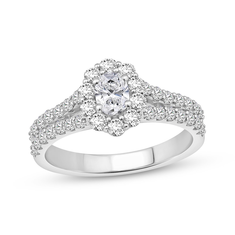 Main Image 1 of Lab-Grown Diamonds by KAY Oval-Cut Halo Engagement Ring 1 ct tw 14K White Gold