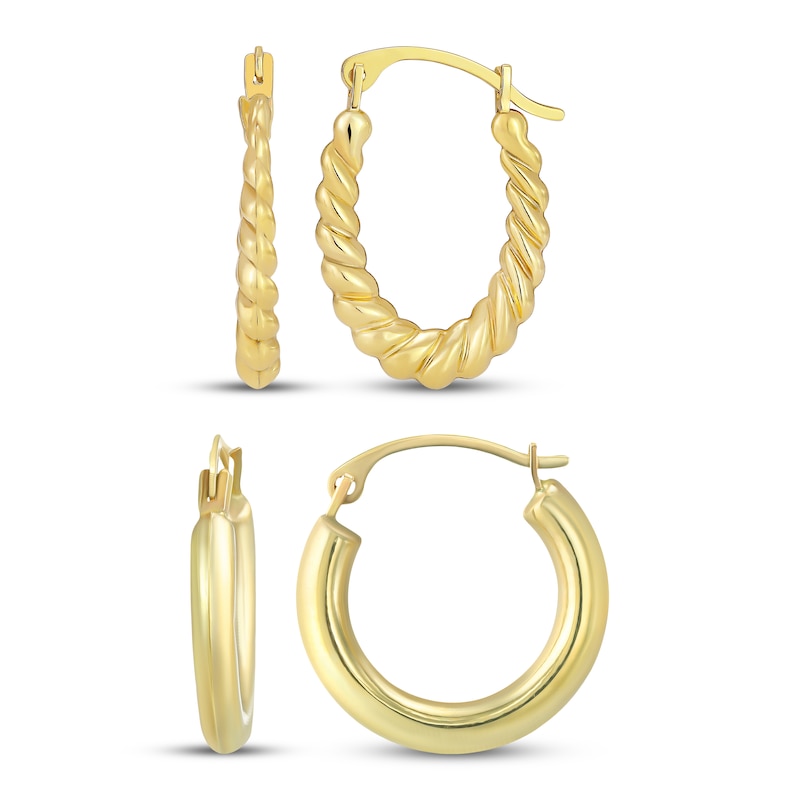 Main Image 1 of Oval & Round Hoop Earrings Gift Set 14K Yellow Gold