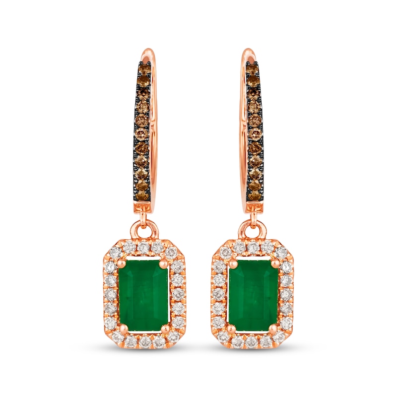 Le Vian Emerald-Cut Emerald Hoop Drop Earrings 1/3 ct tw Diamonds 14K Strawberry Gold®