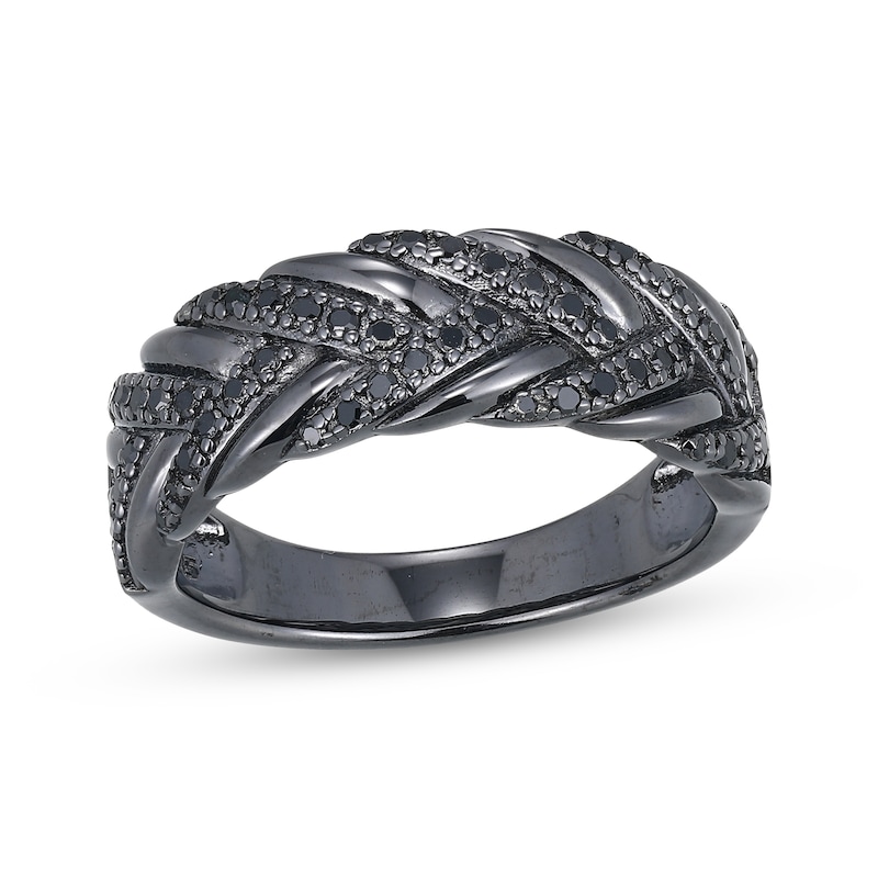 Main Image 1 of Men's Black Diamond Woven Ring 1/2 ct tw Gunmetal-Plated Sterling Silver