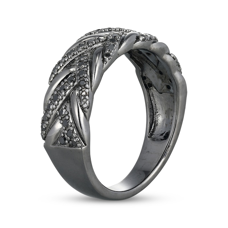 Main Image 2 of Men's Black Diamond Woven Ring 1/2 ct tw Gunmetal-Plated Sterling Silver