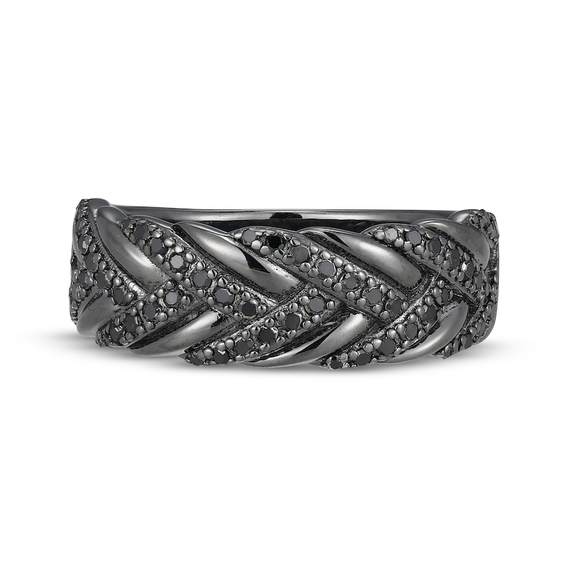 Main Image 3 of Men's Black Diamond Woven Ring 1/2 ct tw Gunmetal-Plated Sterling Silver