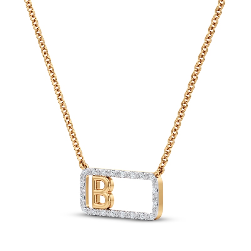 Main Image 2 of Diamond B Initial Rectangle Necklace 1/10 ct tw 10K Yellow Gold 18&quot;