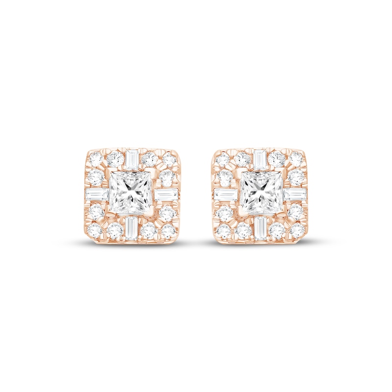 Main Image 2 of Lab-Grown Diamonds by KAY Princess, Baguette & Round-Cut Stud Earrings 1 ct tw 14K Rose Gold