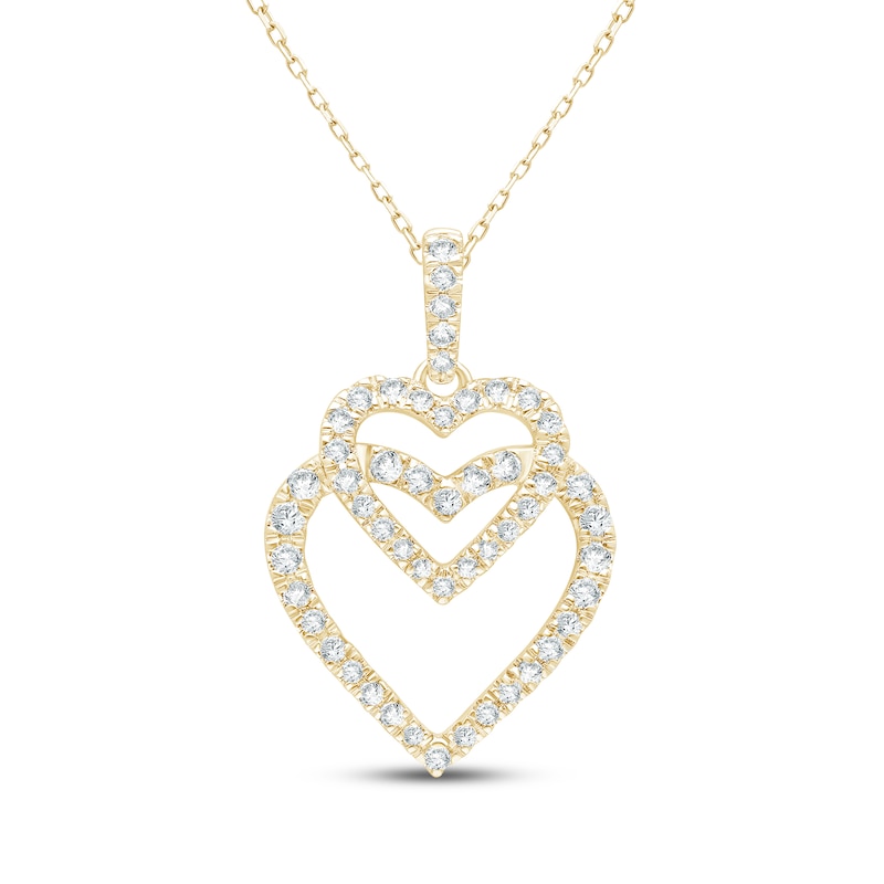 Main Image 1 of Lab-Grown Diamonds by KAY Overlapping Double Heart Necklace 1/2 ct tw 14K Yellow Gold 18&quot;