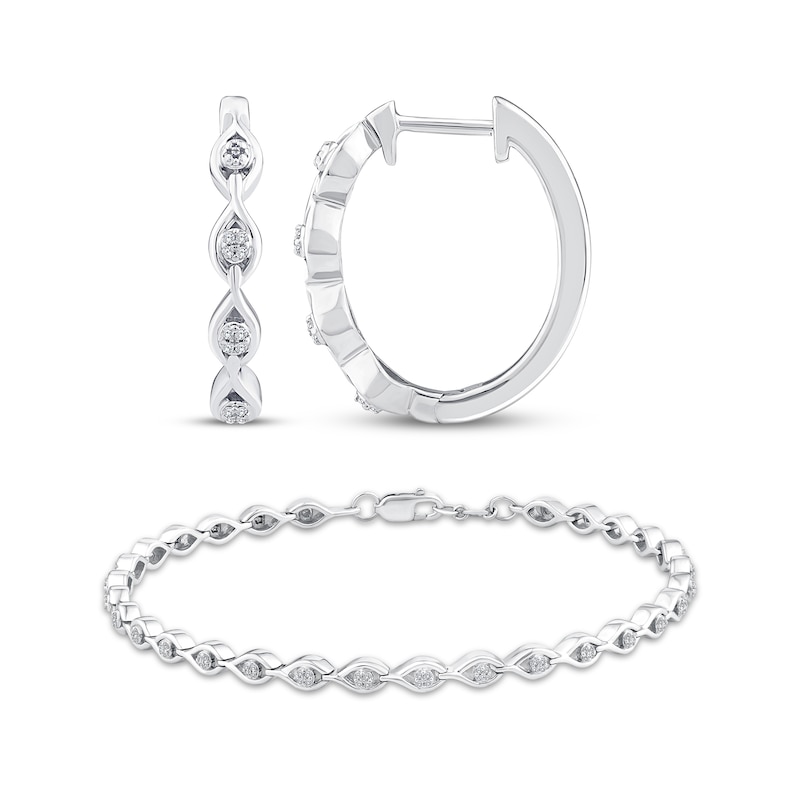 Main Image 1 of Diamond Curve Link Bracelet & Hoop Earrings Set 1/4 ct tw Sterling Silver