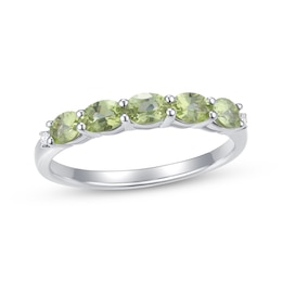 Oval-Cut Peridot & White Lab-Created Sapphire Ring Sterling Silver