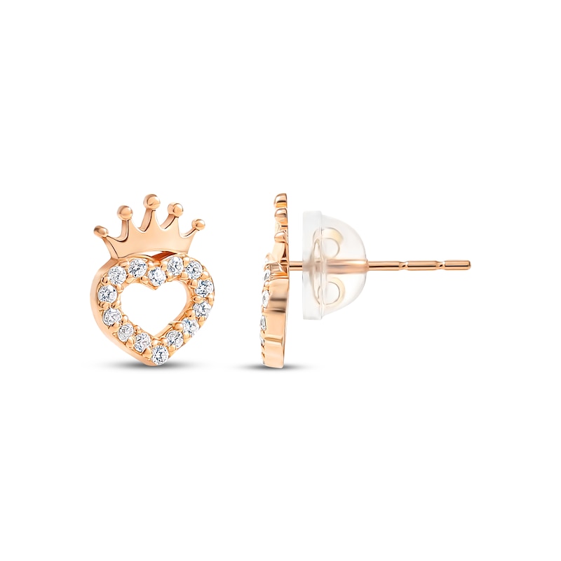 Main Image 1 of Children's Heart with Crown Cubic Zirconia Earrings 14K Rose Gold