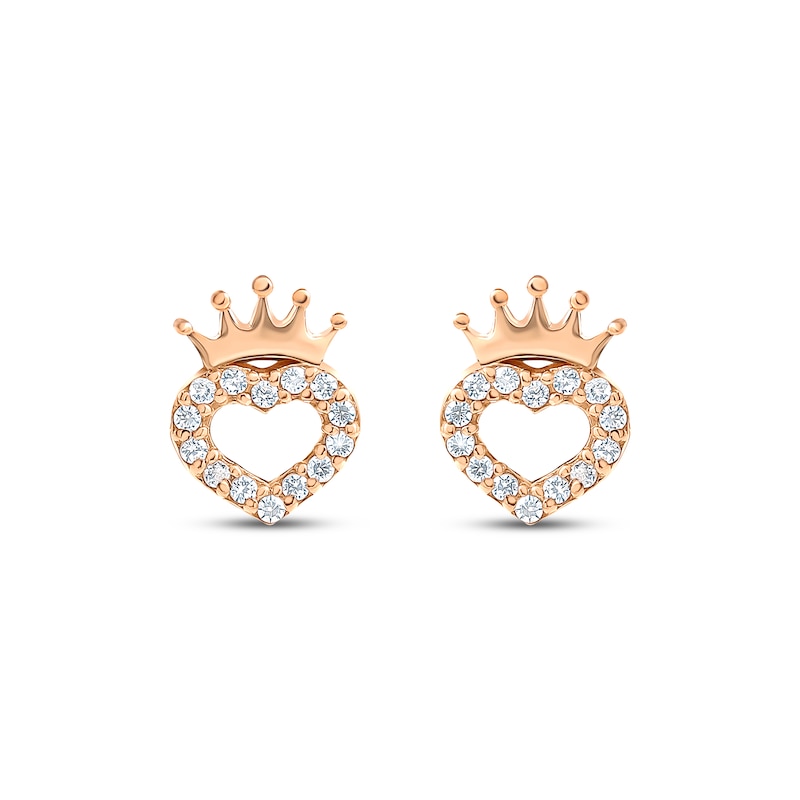 Main Image 2 of Children's Heart with Crown Cubic Zirconia Earrings 14K Rose Gold