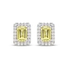 Thumbnail Image 2 of Gems of Serenity Emerald-Cut Yellow & White Lab-Created Sapphire Halo Earrings Sterling Silver