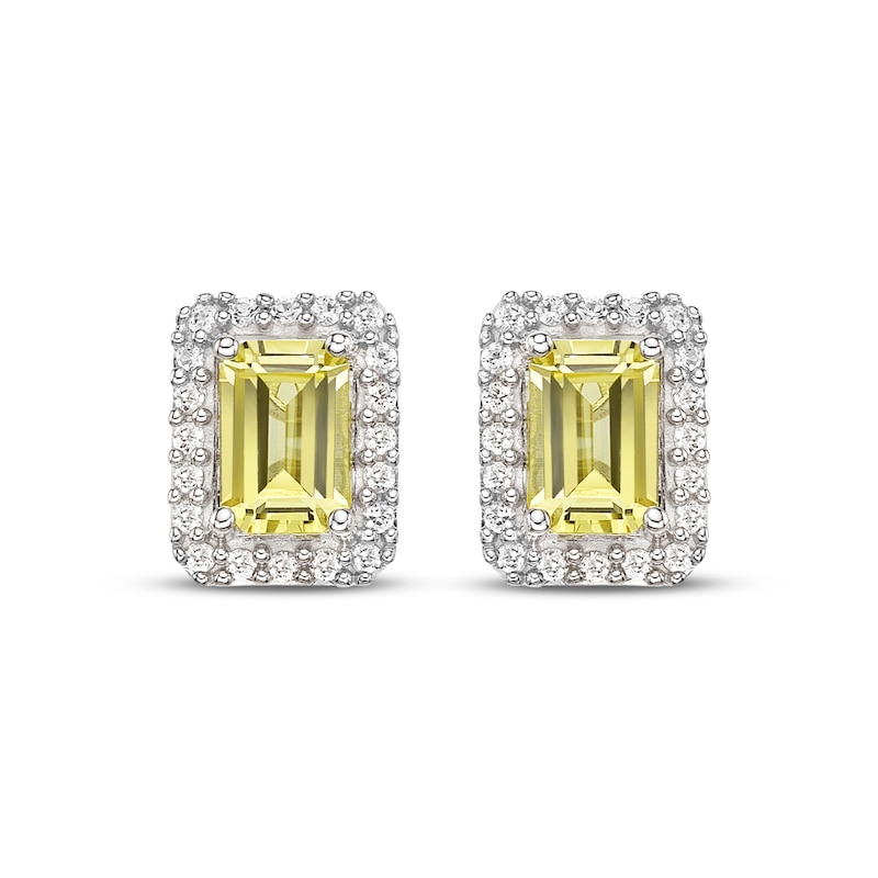 Main Image 2 of Gems of Serenity Emerald-Cut Yellow & White Lab-Created Sapphire Halo Earrings Sterling Silver