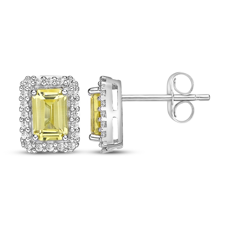 Main Image 3 of Gems of Serenity Emerald-Cut Yellow & White Lab-Created Sapphire Halo Earrings Sterling Silver