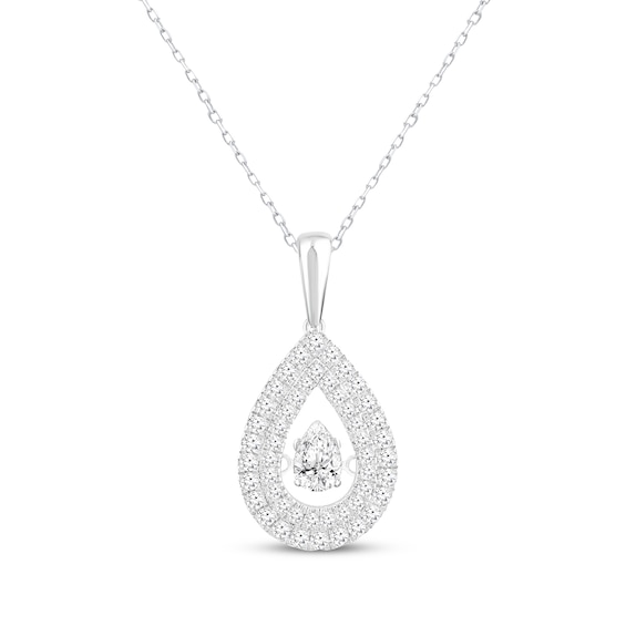 Unstoppable Love Pear-Shaped Lab-Created Diamond Double Frame Necklace 1 ct tw 14K White Gold 18”