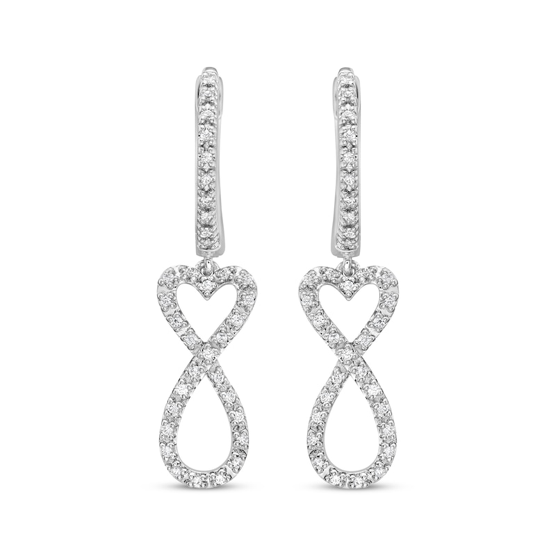 Diamond Heart Infinity Drop Hoop Earrings 1/5 ct tw Sterling Silver