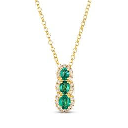 Le Vian Emerald Three-Stone Necklace 1/6 ct tw Diamonds 14K Honey Gold 19&quot;