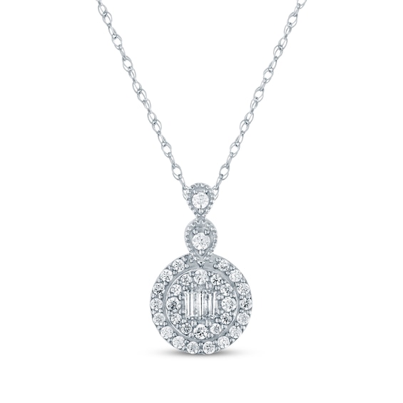 Baguette & Round-Cut Multi-Diamond Circle Necklace 1/5 ct tw 10K White Gold 18"
