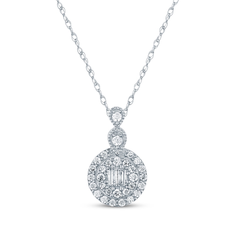 Main Image 1 of Baguette & Round-Cut Multi-Diamond Circle Necklace 1/5 ct tw 10K White Gold 18&quot;