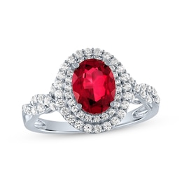 Oval-Cut Lab-Created Ruby & White Lab-Created Sapphire Twist Shank Ring Sterling Silver