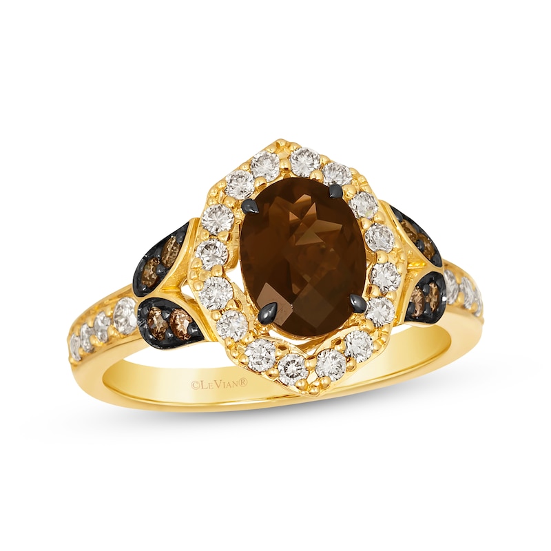 Main Image 1 of Le Vian Oval-Cut Chocolate Quartz Ring 1/2 ct tw Diamonds 14K Honey Gold