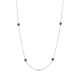 Lab-Created Ruby Bezel Station Necklace Sterling Silver 36&quot;