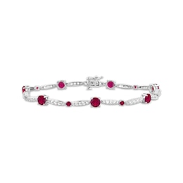 Lab-Created Ruby & White Lab-Created Sapphire Link Bracelet Sterling Silver 7.5&quot;