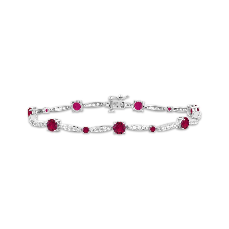 Main Image 1 of Lab-Created Ruby & White Lab-Created Sapphire Link Bracelet Sterling Silver 7.5&quot;