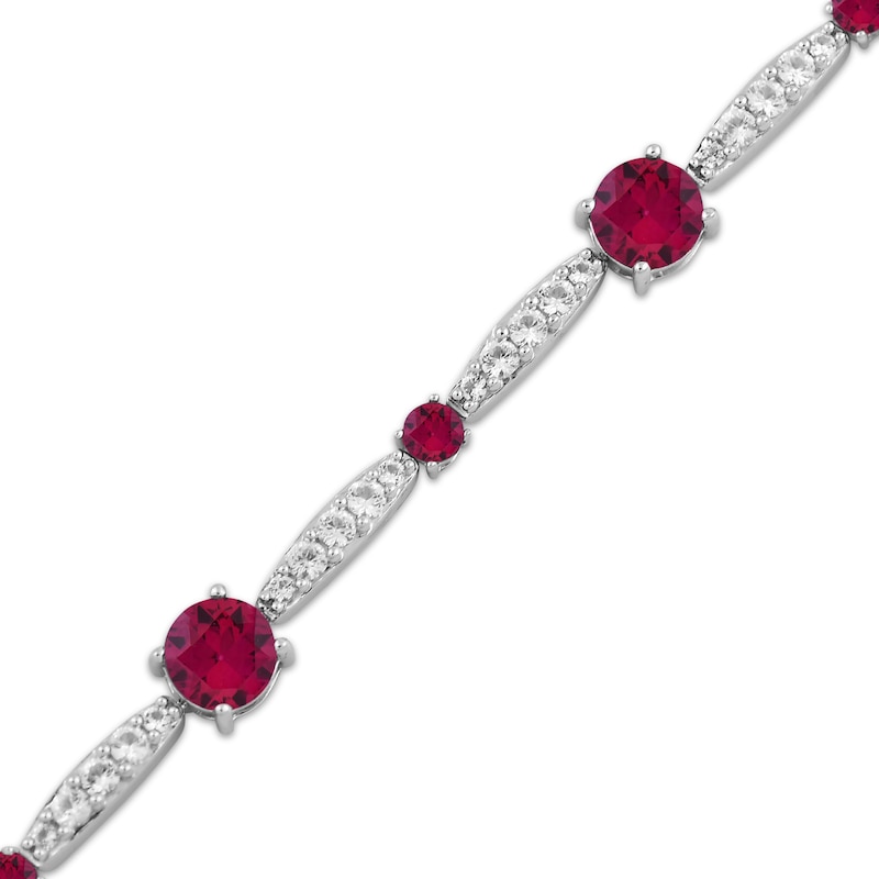 Main Image 2 of Lab-Created Ruby & White Lab-Created Sapphire Link Bracelet Sterling Silver 7.5&quot;