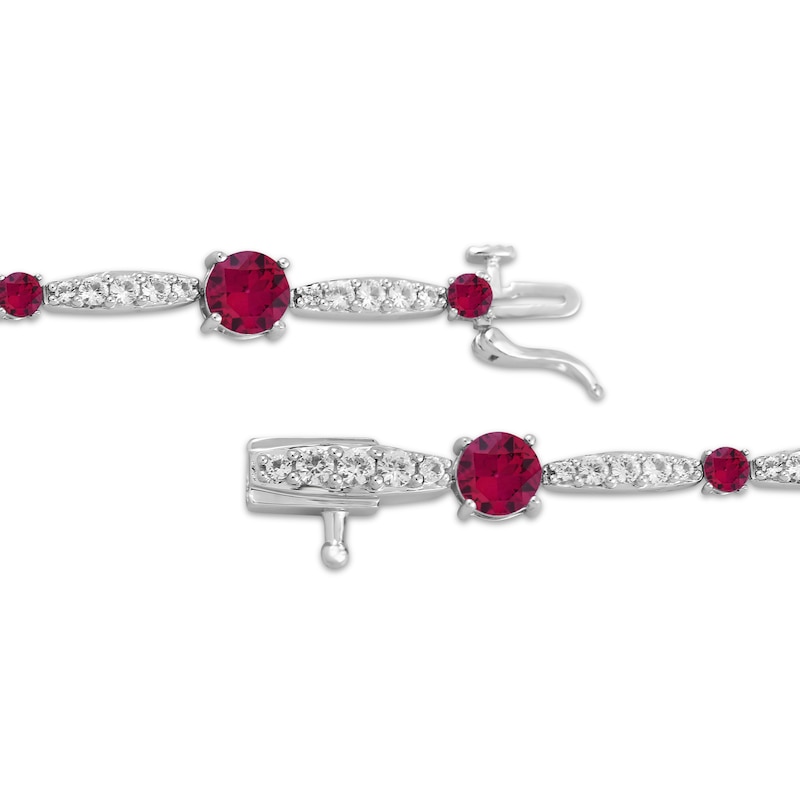 Main Image 3 of Lab-Created Ruby & White Lab-Created Sapphire Link Bracelet Sterling Silver 7.5&quot;