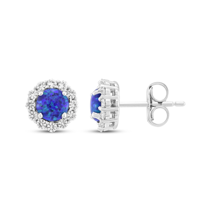 Main Image 3 of Black Lab-Created Opal & White Lab-Created Sapphire Halo Stud Earrings Sterling Silver