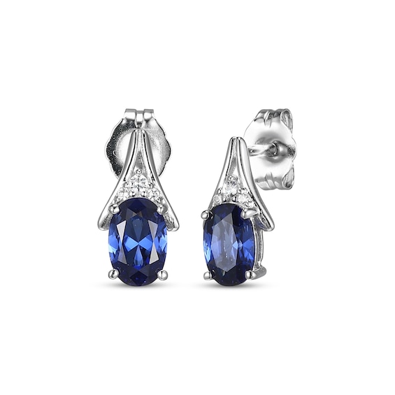 Oval-Cut Blue Lab-Created Sapphire & White Lab-Created Sapphire Earrings Sterling Silver