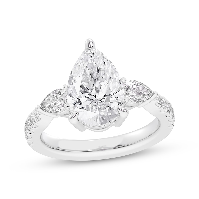 Main Image 1 of Memories Moments Magic Pear-Shaped Lab-Grown diamond Three-Stone Engagement Ring 3-3/4 ct tw 14K White Gold