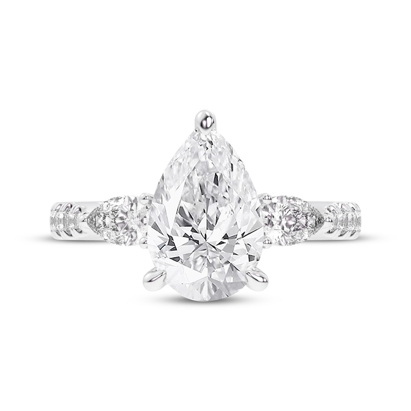 Main Image 3 of Memories Moments Magic Pear-Shaped Lab-Grown diamond Three-Stone Engagement Ring 3-3/4 ct tw 14K White Gold