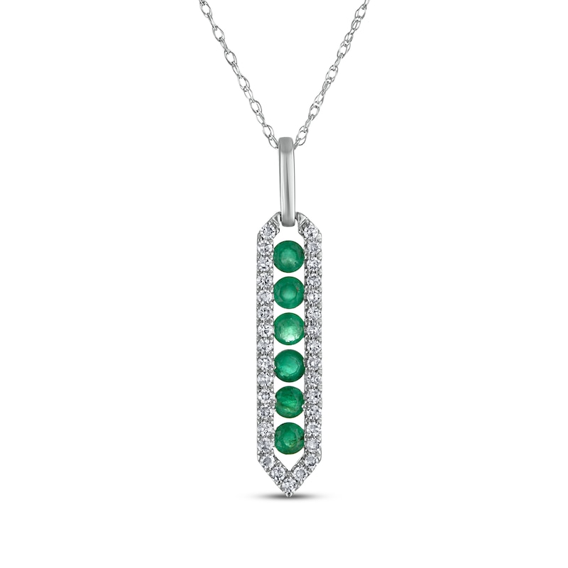 Main Image 1 of Natural Emerald & Diamond Frame Necklace 1/5 ct tw 10K White Gold 18&quot;