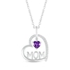 Thumbnail Image 0 of Heart-Shaped Amethyst & White Lab-Created Sapphire "Mom" Tilted Heart Necklace Sterling Silver 18"