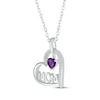 Thumbnail Image 1 of Heart-Shaped Amethyst & White Lab-Created Sapphire "Mom" Tilted Heart Necklace Sterling Silver 18"