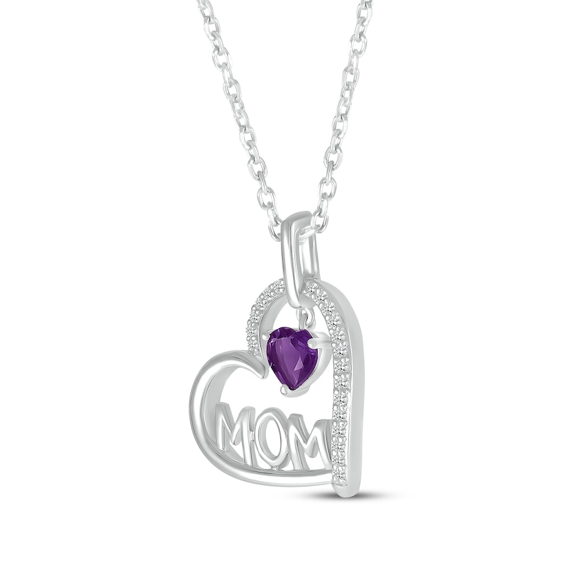 Heart-Shaped Amethyst & White Lab-Created Sapphire "Mom" Tilted Heart Necklace Sterling Silver 18"