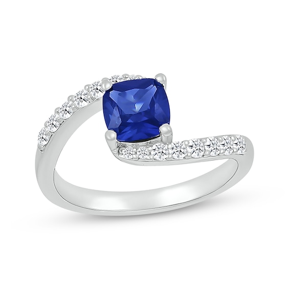 Cushion-Cut Blue Lab-Created Sapphire & White Lab-Created Sapphire Bypass Ring Sterling Silver