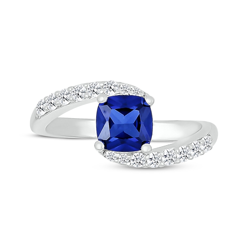 Main Image 4 of Cushion-Cut Blue Lab-Created Sapphire & White Lab-Created Sapphire Bypass Ring Sterling Silver