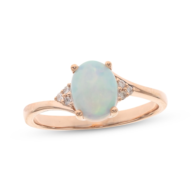 Main Image 1 of Oval-Cut Natural Opal & Diamond Ring 1/15 ct tw 10K Rose Gold