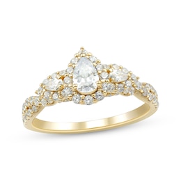 Memories, Moments, Magic Pear-Shaped Diamond Three-Stone Engagement Ring 1 ct tw 14K Yellow Gold