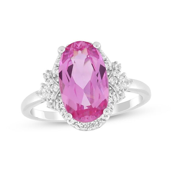 Oval-Cut Pink Lab-Created Sapphire & White Lab-Created Sapphire Ring Sterling Silver