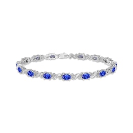 Oval-Cut Blue Lab-Created Sapphire & Diamond Accent Bracelet Sterling Silver 7.25&quot;