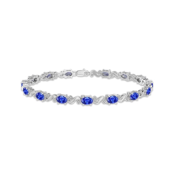 Oval-Cut Blue Lab-Created Sapphire & Diamond Accent Bracelet Sterling Silver 7.25"