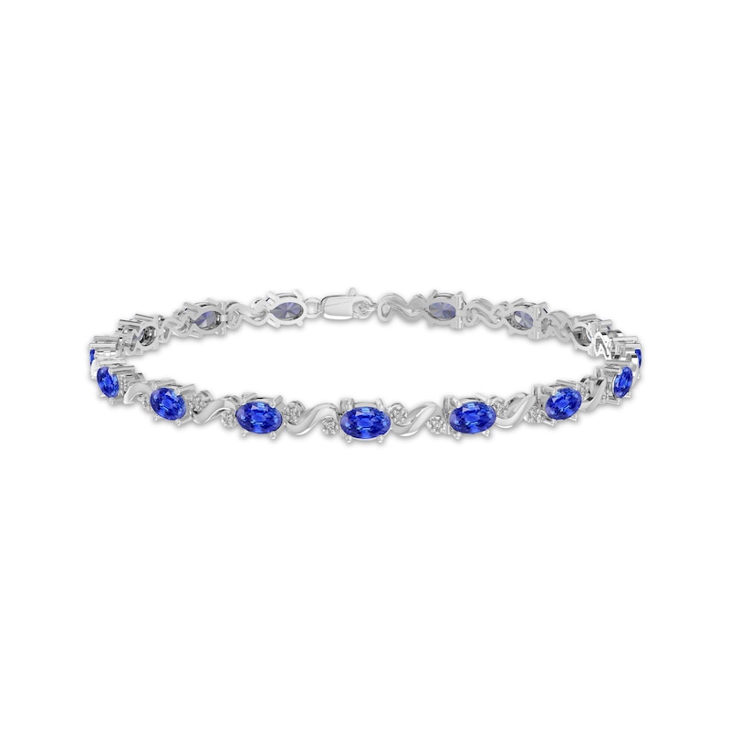 Main Image 1 of Oval-Cut Blue Lab-Created Sapphire & Diamond Accent Bracelet Sterling Silver 7.25&quot;