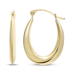 Oval Puffed Knife-Edge Hoop Earring 14K Yellow Gold 19mm