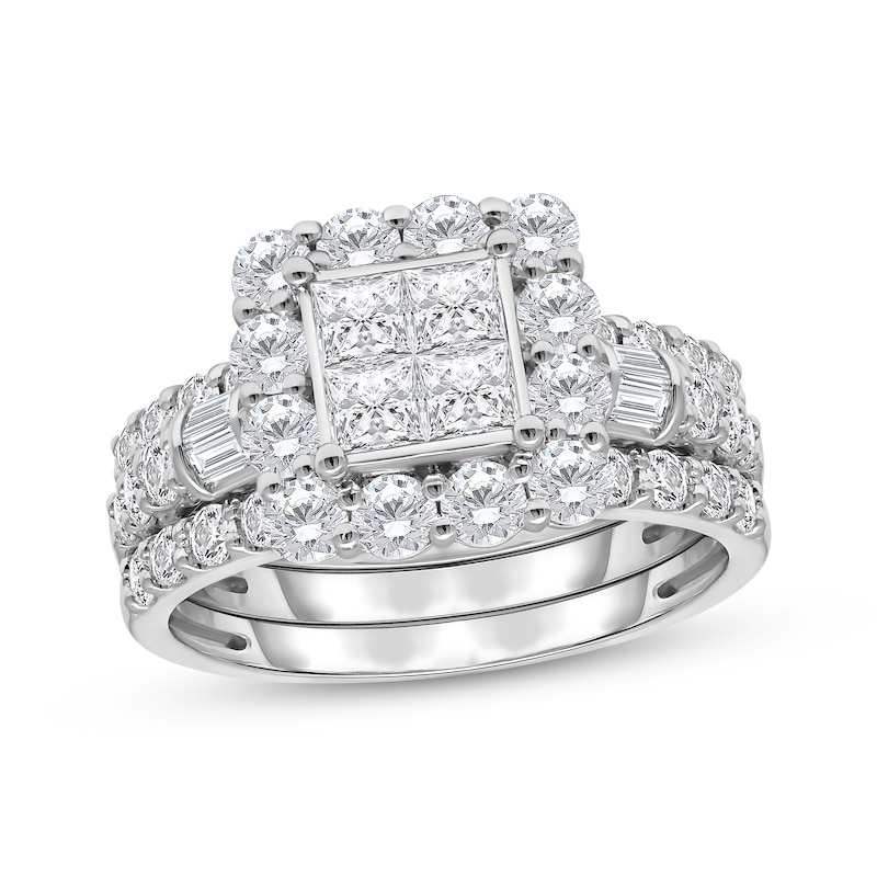 Main Image 1 of Princess-Cut Quad Diamond Bridal Set 3 ct tw 10K White Gold