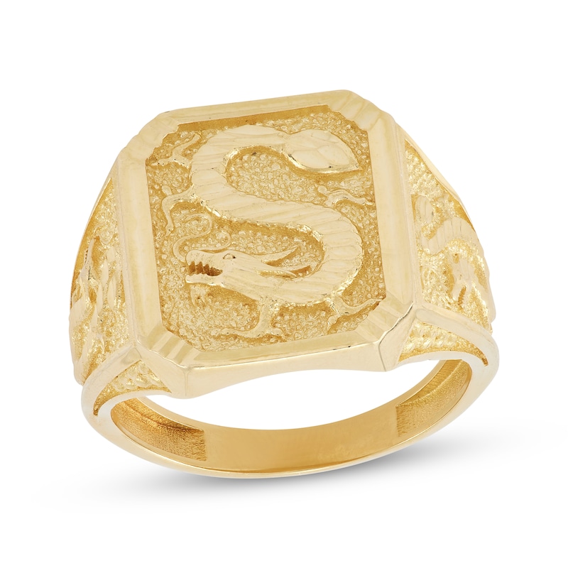 Main Image 1 of Men's Dragon Signet Ring 10K Yellow Gold