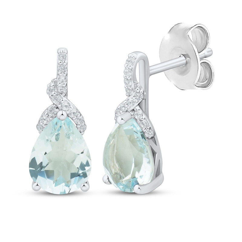 Main Image 1 of Pear-Shaped Aquamarine & White Lab-Created Sapphire Drop Earrings Sterling Silver