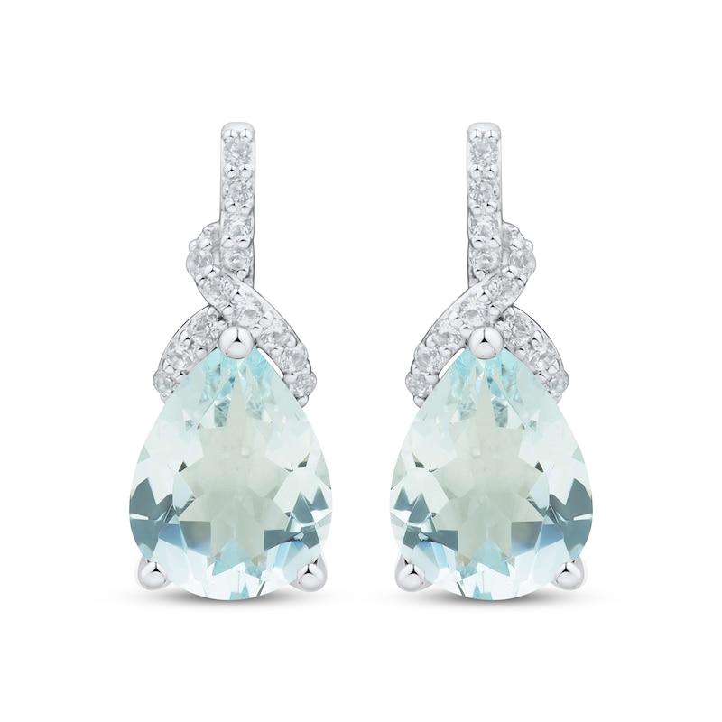 Main Image 2 of Pear-Shaped Aquamarine & White Lab-Created Sapphire Drop Earrings Sterling Silver